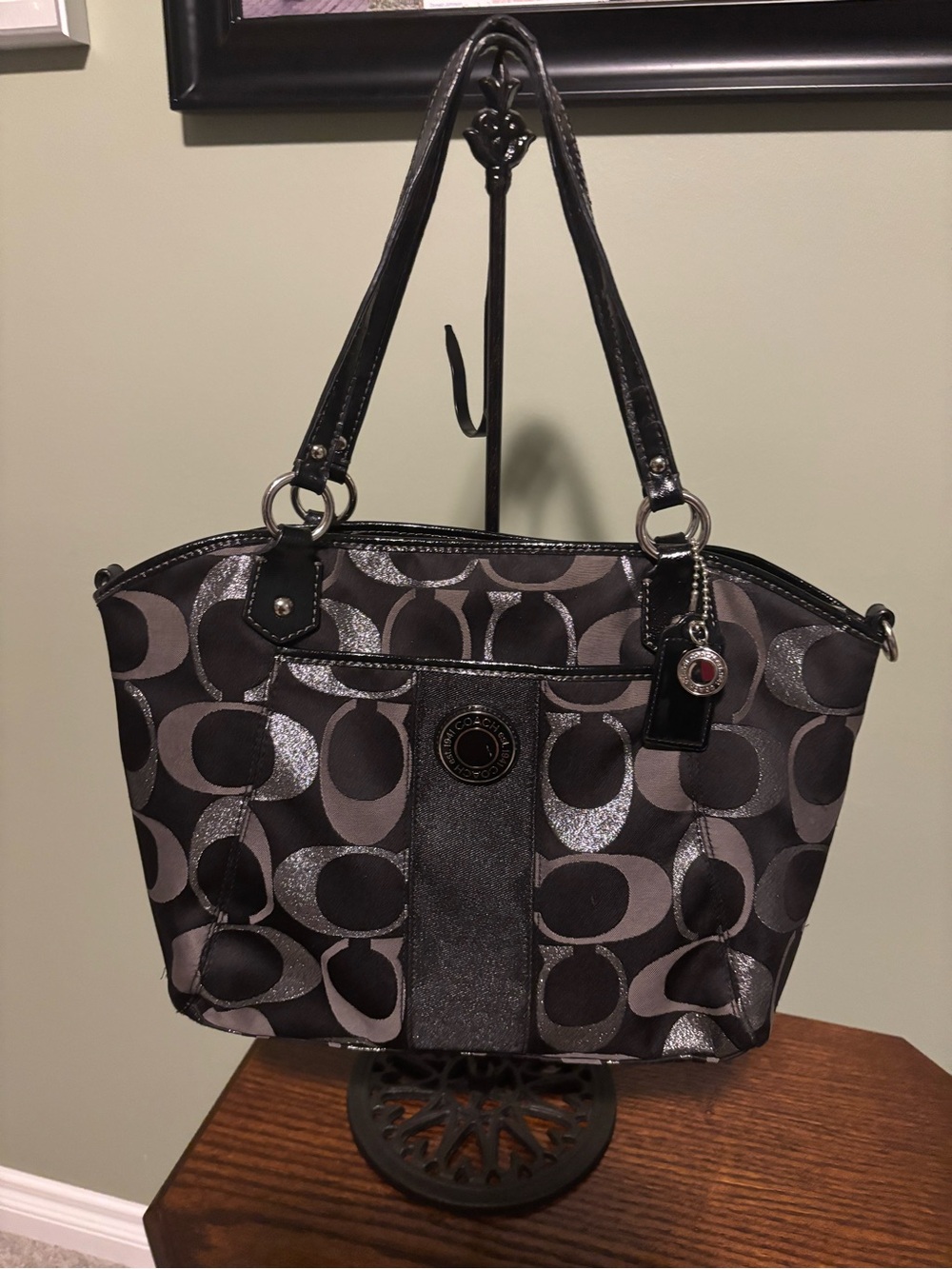 Coach Black and Silver Signature Shoulder Bag